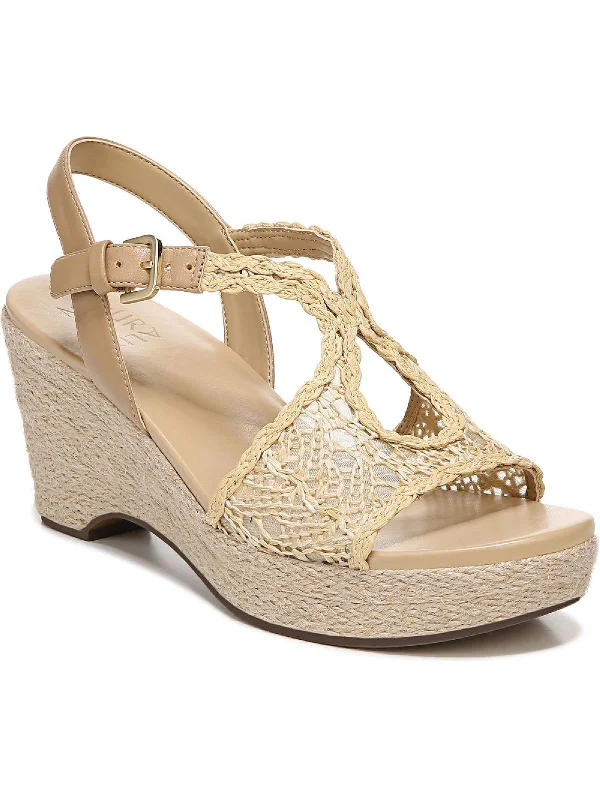 Catalina Womens Faux Leather Cut-Out Wedge Sandals