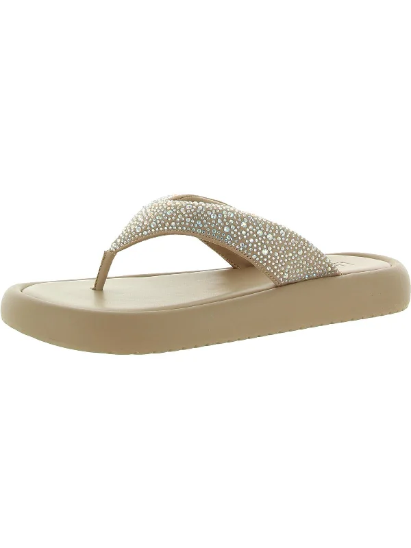 Essily Womens Rhinestone Slip On Flatform Sandals