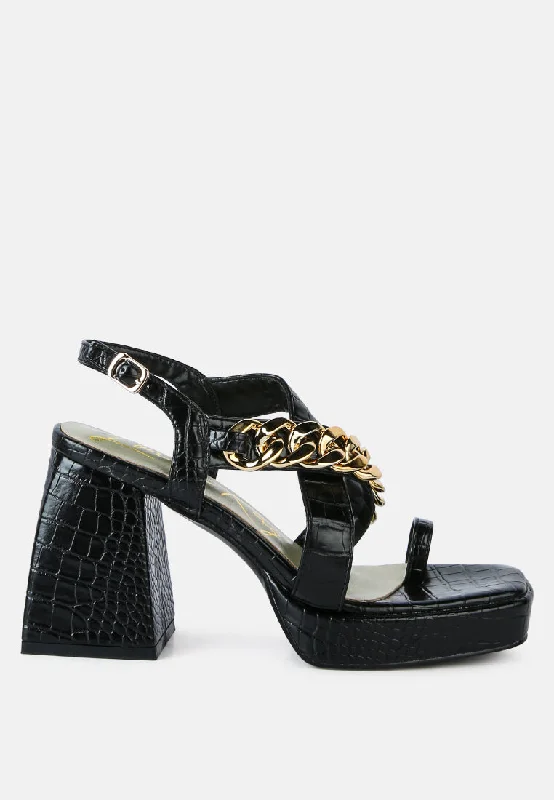 frecklin metal chain strap croc block sandals