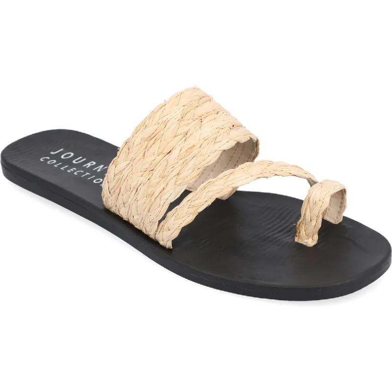 Journee Collection Womens Zindy Toe-Loop Flat Slide Sandals