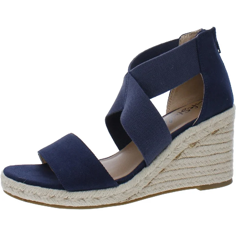 LifeStride Womens Thrive Canvas Open Toe Wedge Sandals