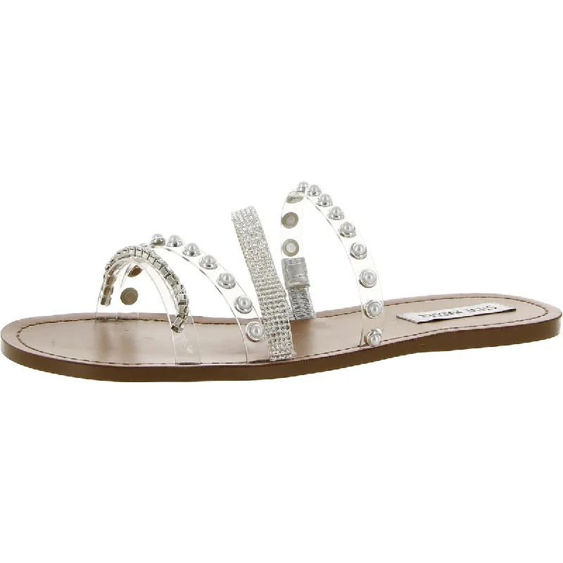 Steve Madden Womens Attentive Embellished Slip-On Slide Sandals