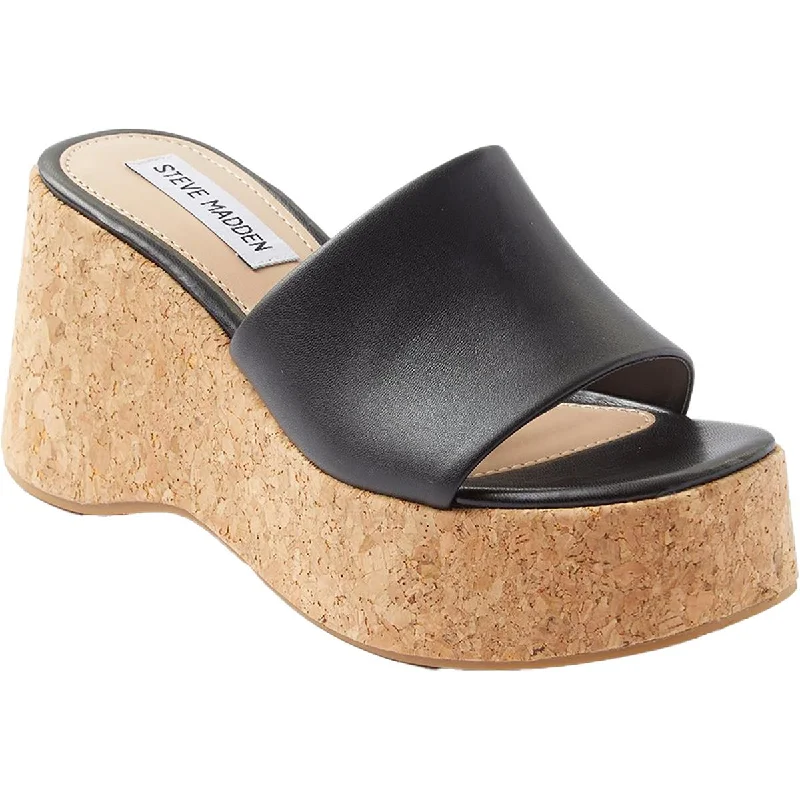 Steve Madden Womens Chippy Leather Slip-On Wedge Sandals