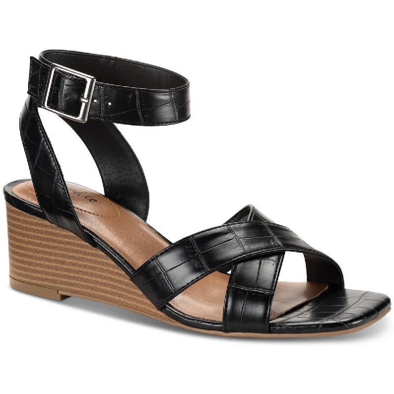 Style & Co. Womens LEEZAA Square toe Ankle strap Wedge Sandals