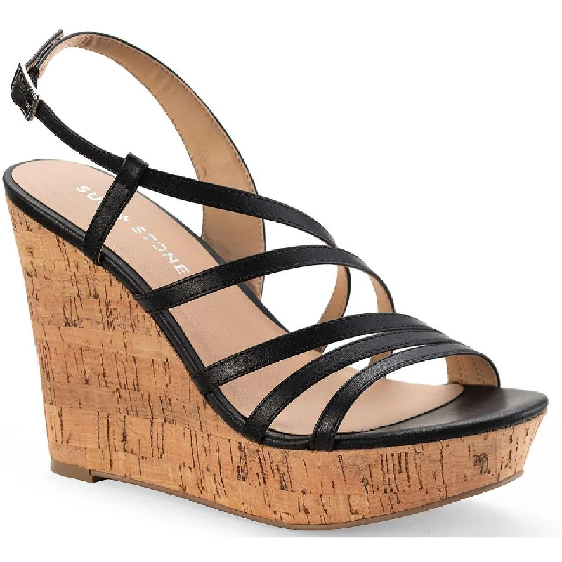 Sun + Stone Womens Natasha Faux Leather Slingback Wedge Sandals