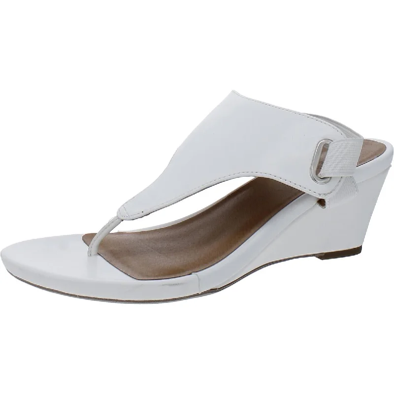 White Mountain Womens Faux Leather T-Strap Slingback Sandals