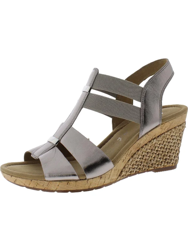 Womens Leather Espadrille Wedge Sandals