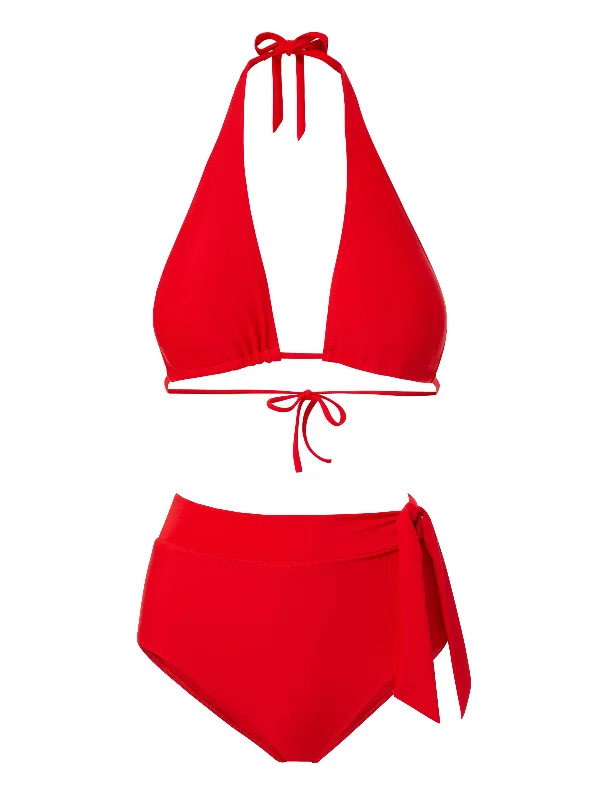 Allison Top + Side Tie High Waist Bottom in Cherry Red