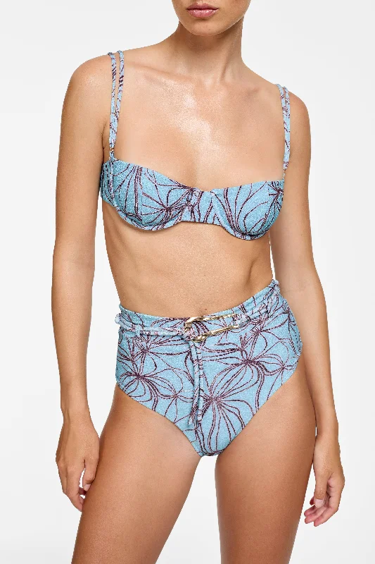 Claire Bottom - Denim Flower Lines