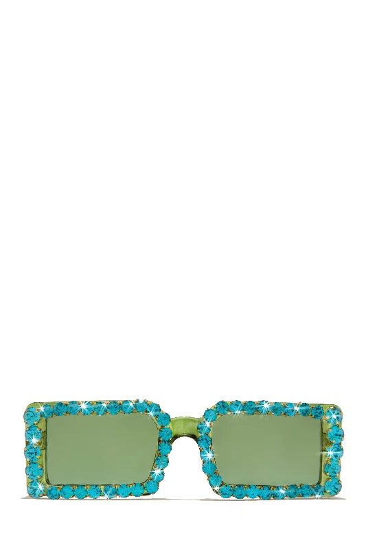 Cuff It Embellished Squared Sunglasses - Green Blue