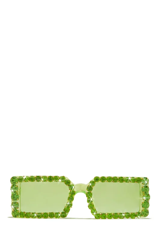 Cuff It Embellished Squared Sunglasses - Lime