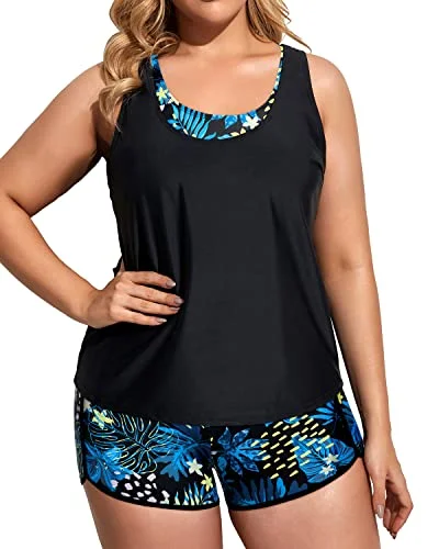 Flattering Athletic Swimwear Women's Plus Size Tankini Swimsuits with Boy Shorts