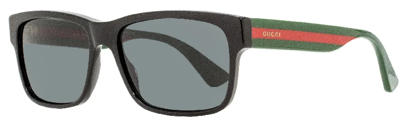 Gucci Men's Rectangular Sunglasses GG0340S 006 Black/Green/Red 58mm