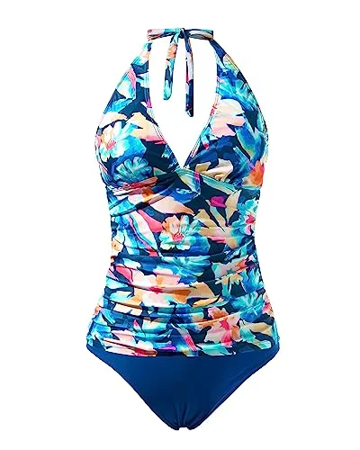 Halter Two Piece Tummy Control Swimsuits