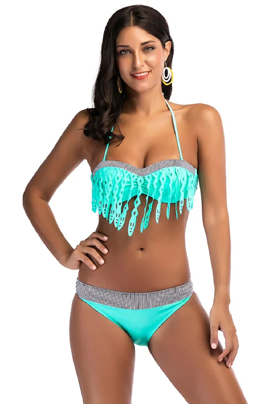 Iyasson Halter Neck Tasselled Two-piece Bikini Set