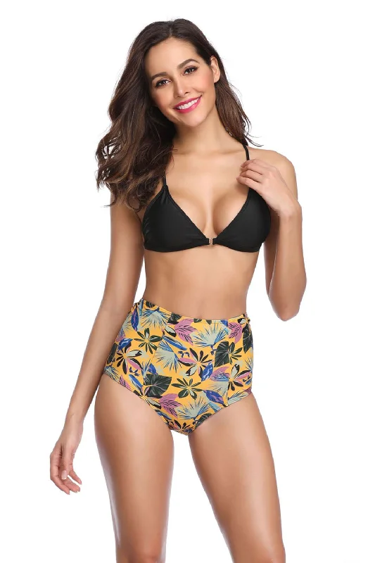 Iyasson Womens High Waist Two Pieces Bikini Set Padded Floral Printed Swimsuit