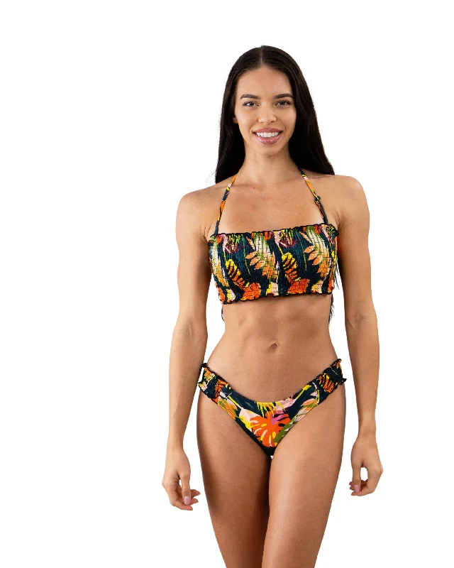 Jungle Fever Smocked Tie Back Bandeau Top