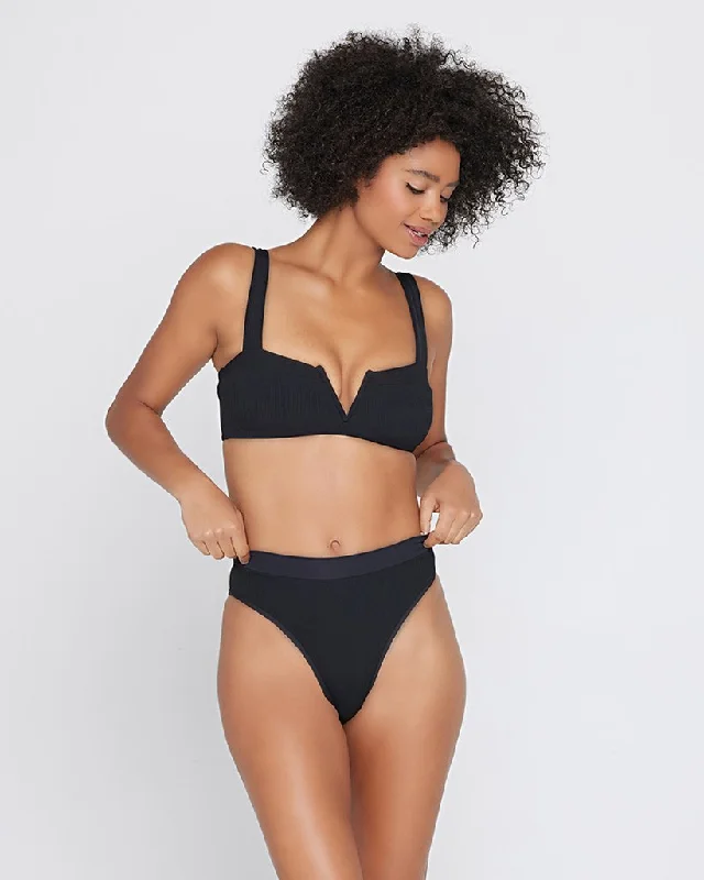 L*SPACE Black Ribbed Lee Lee Bikini Top