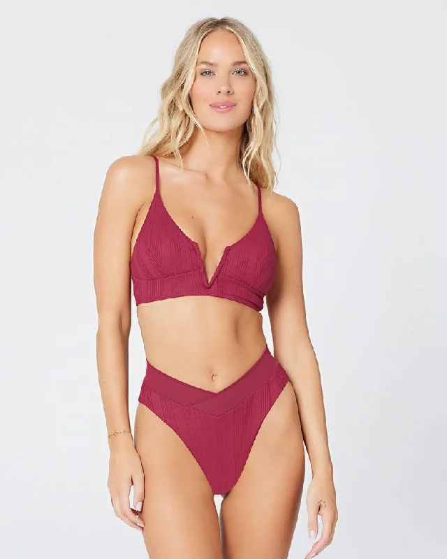 L*SPACE Cabernet Pointelle Rib Siren Bikini Top