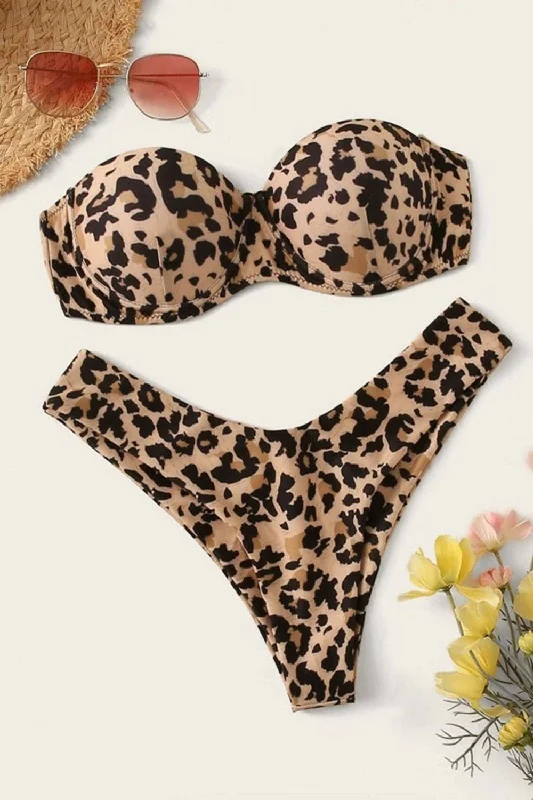 Leopard Underwire High Cut Bikini Swimsuit