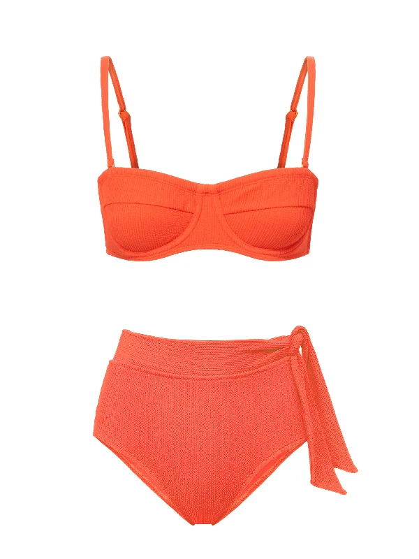 Nellie Top + Side Tie High Waist Bottom in Flame