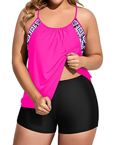 Plus Size Two Piece Tankini Set Tummy Control Push Up Tankini Top Complete Bathing Suit