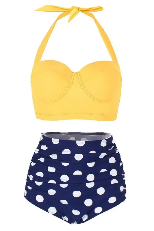 Polka Dot Ruched Halter Bikini Set