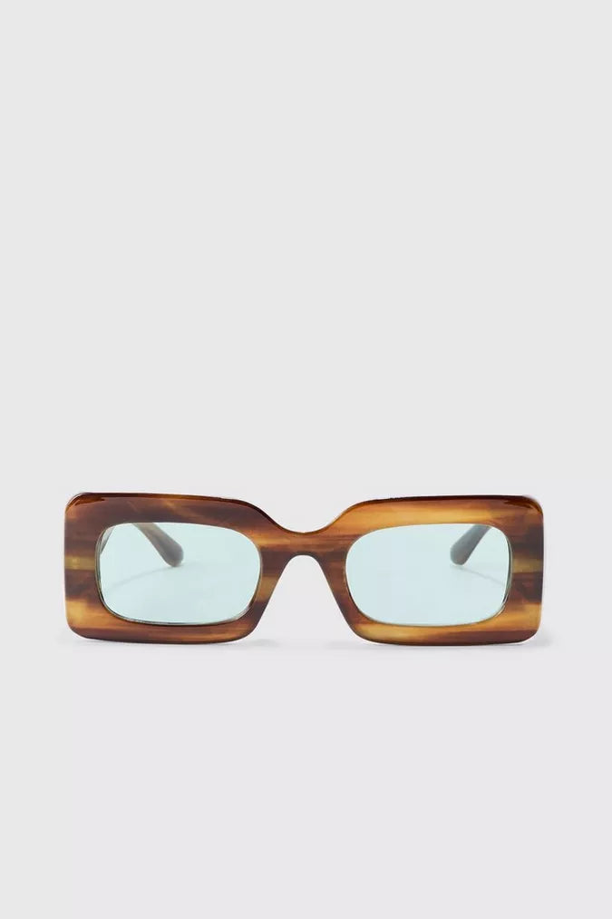 Boohoo Man RECTANGULAR ABSTRACT RESIN RECTANGULAR MENS SUNGLASSES IN BROWN