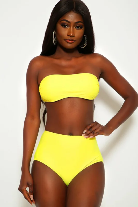 Sexy Yellow Bandeau High Waist black girl Two Piece Swimsuit