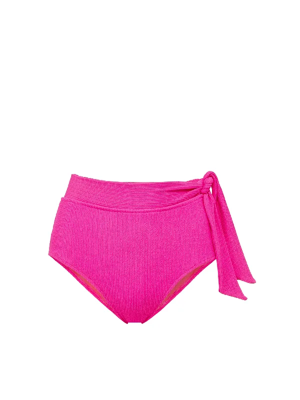 Side Tie High Waist Bottom Shocking Pink Textured Stripe