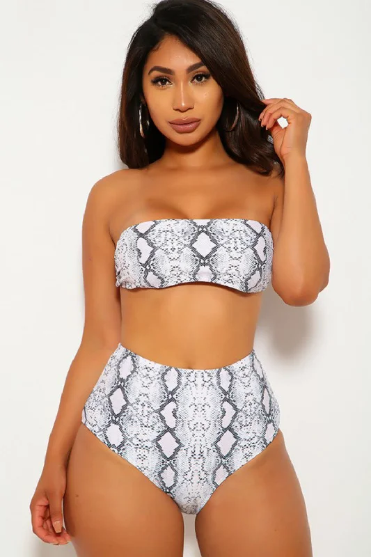 Snake Print Bandeau High Waist Two Piece Swimsuit