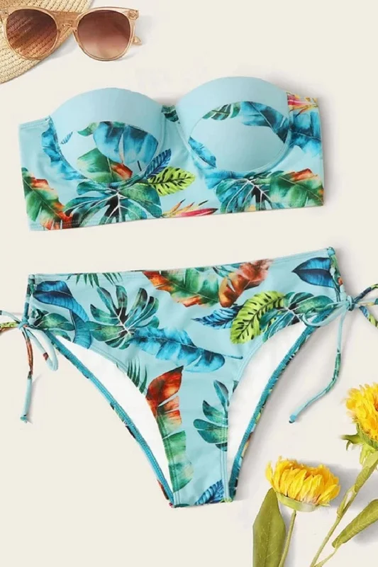 Tropical Bandeau Tie Side Bikini Swimsuit