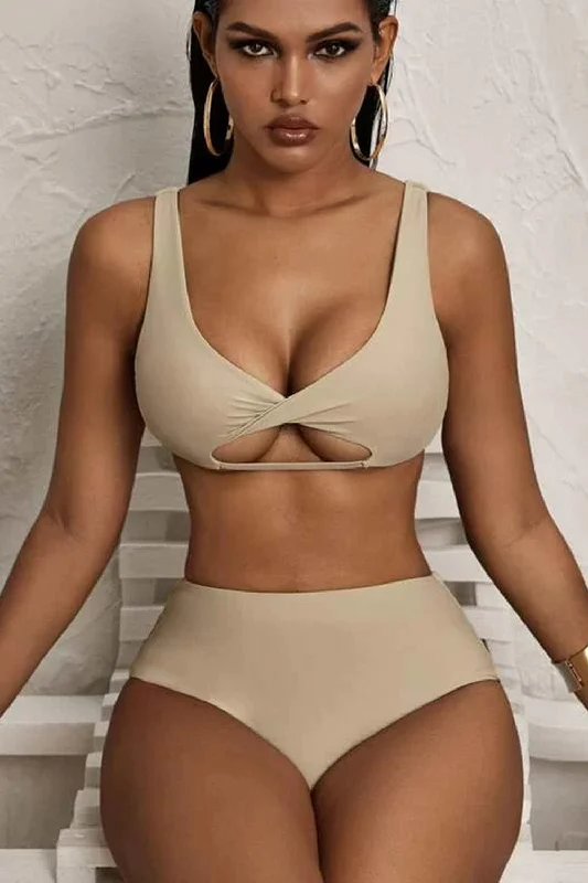 Twist Front Peekaboo High Waist Bikini Swimsuit