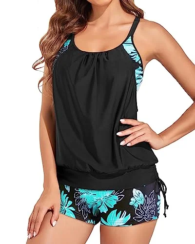 Two Piece Double Up Blouson Tankini Swimsuits