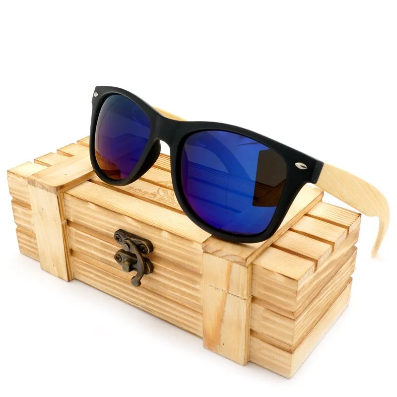 Unisex Bamboo Legs Polarized Lens Sun Glasses with Wood Gift Boxes