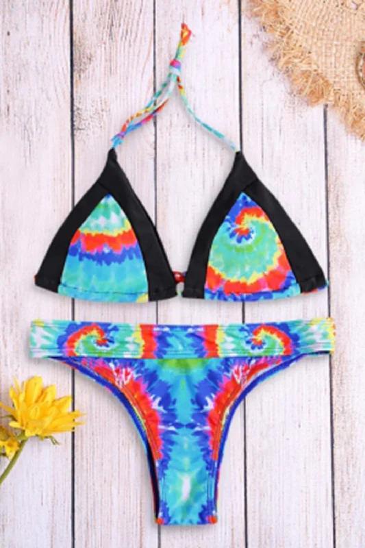 Women Sexy Colorful Print Strap Two-piece Swimwear Bikini Set