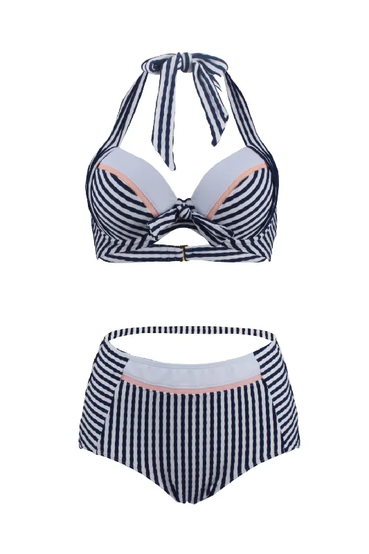 Women Striped Sexy Halter Two-piece Swimsuit