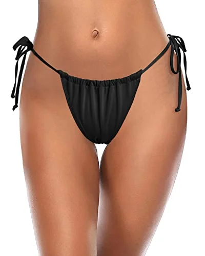 Women Sexy Full Coverage Bikini Bottom Low Waist Swim Bottoms-Black