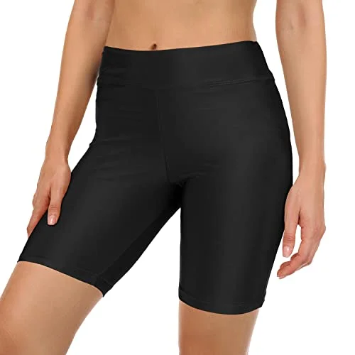 Full Coverage Swim Shorts With Tummy Control For Women-Black