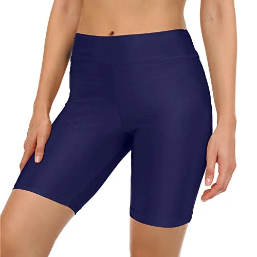 Non See Through Built In Briefs Swim Shorts Womens Swim Shorts-Navy Blue