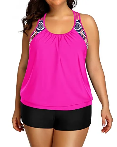 Plus Size Swimsuit With Tummy Control Effect And Loose Fit-Neon Pink