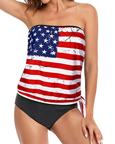 Women's Strapless Elastic Swimsuit Removable Push-up Cups Two-Piece Bathing Suits