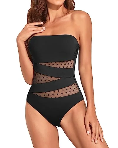 Women's Tummy Control One Piece Swimsuits Strapless Bandeau Halter Swimwear